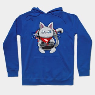 Funny Gamer Cat playing videogames Hoodie